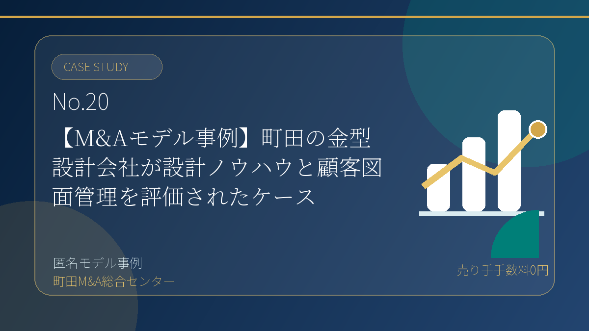 町田M&A総合センターのM&Aモデル事例「【M&Aモデル事例】町田の金型設計会社が設計ノウハウと顧客図面管理を評価されたケース」のアイキャッチ画像