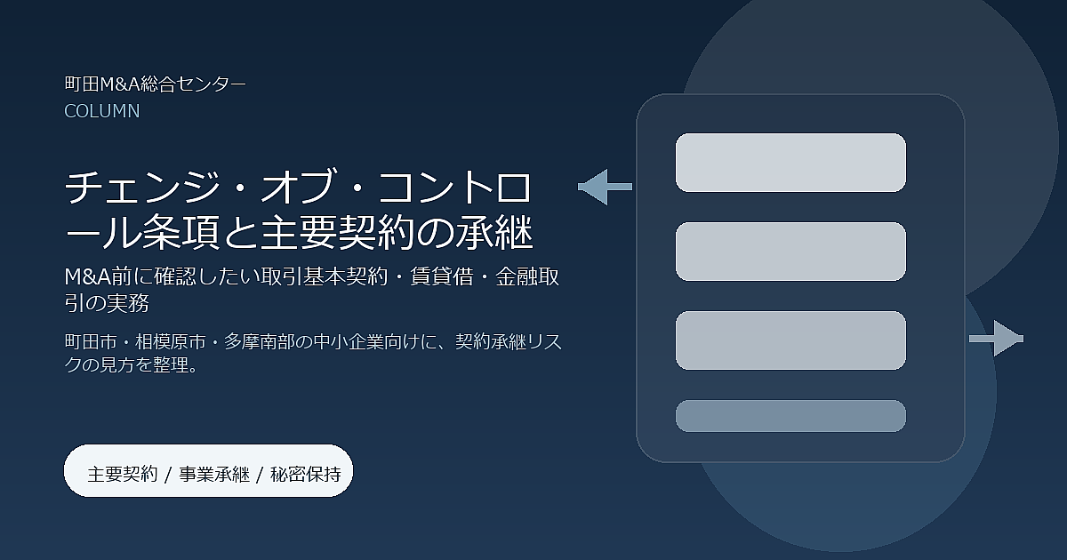 町田・相模原の中小企業が見落としやすい「チェンジ・オブ・コントロール条項」とは?M&A前に確認したい主要契約・賃貸借・許認可実務