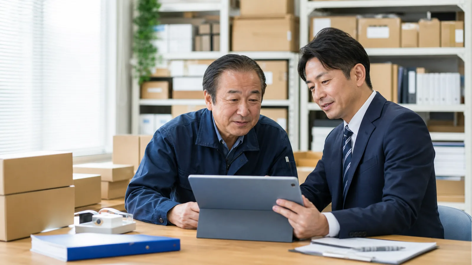 町田・相模原の卸小売・EC事業のM&A相談で在庫と販売データを確認する経営者と専門家