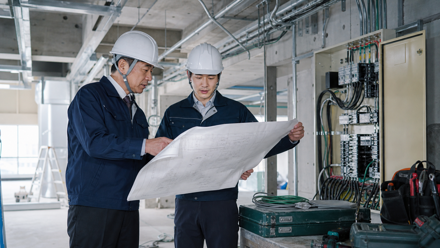 建設業 M&Aで電気工事会社の承継を話し合う経営者